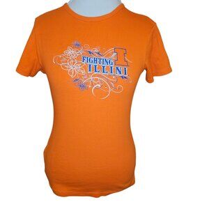 Y2k University Of Illinois Fitted Tshirt Orange Rhinestones Fighting Illini Sz M